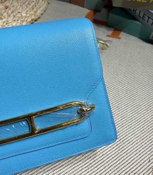 Hermes Roulis Mini 19cm Bag North Blue Imported Leather Golden Metal