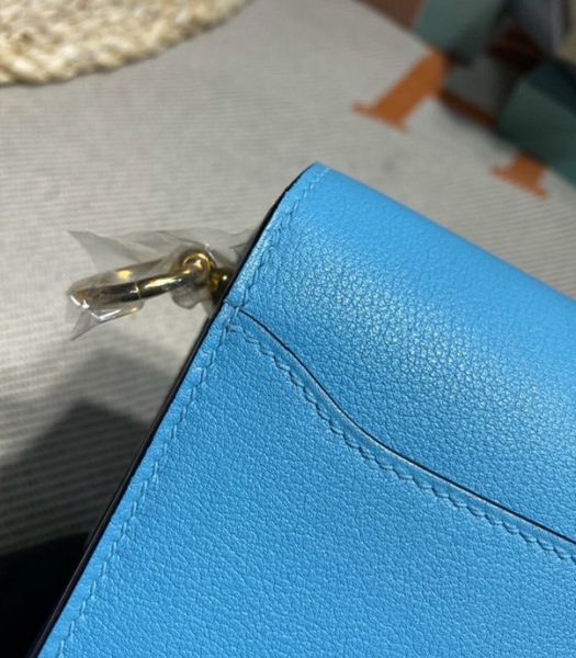 Hermes Roulis Mini 19cm Bag North Blue Imported Leather Golden Metal