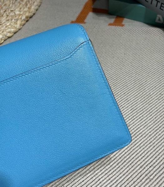 Hermes Roulis Mini 19cm Bag North Blue Imported Leather Golden Metal
