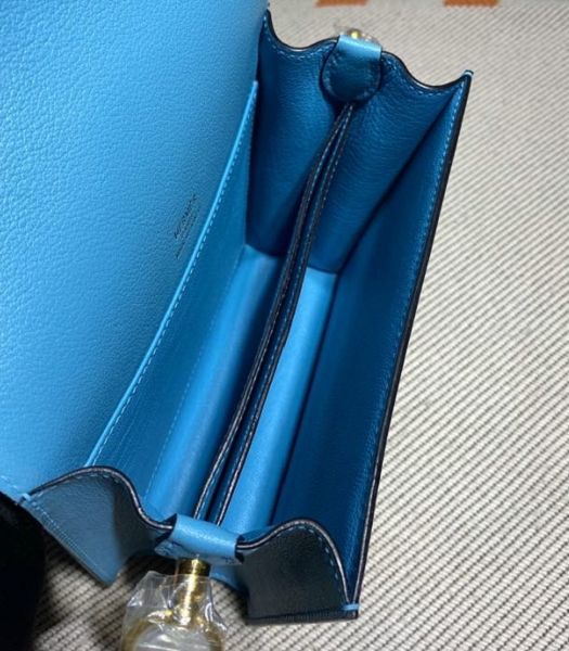 Hermes Roulis Mini 19cm Bag North Blue Imported Leather Golden Metal