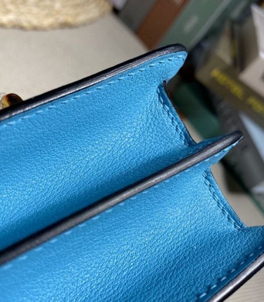 Hermes Roulis Mini 19cm Bag North Blue Imported Leather Golden Metal