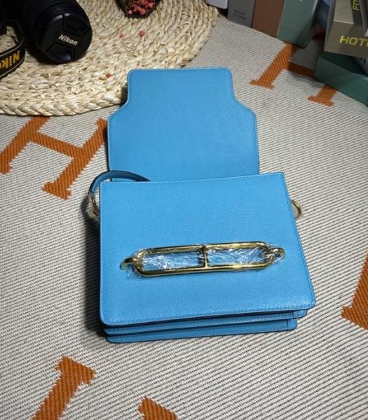 Hermes Roulis Mini 19cm Bag North Blue Imported Leather Golden Metal