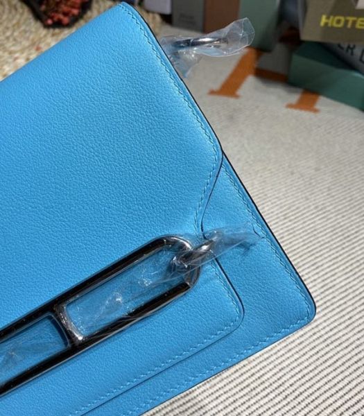 Hermes Roulis Mini 19cm Bag North Blue Imported Leather Silver Metal