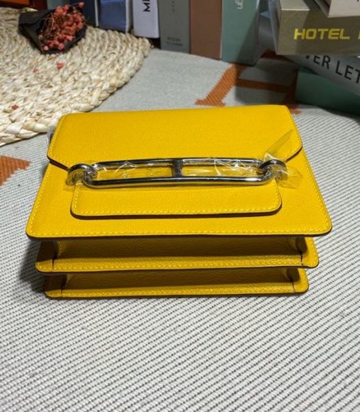 Hermes Roulis Mini 19cm Bag Amber Yellow Imported Leather Silver Metal