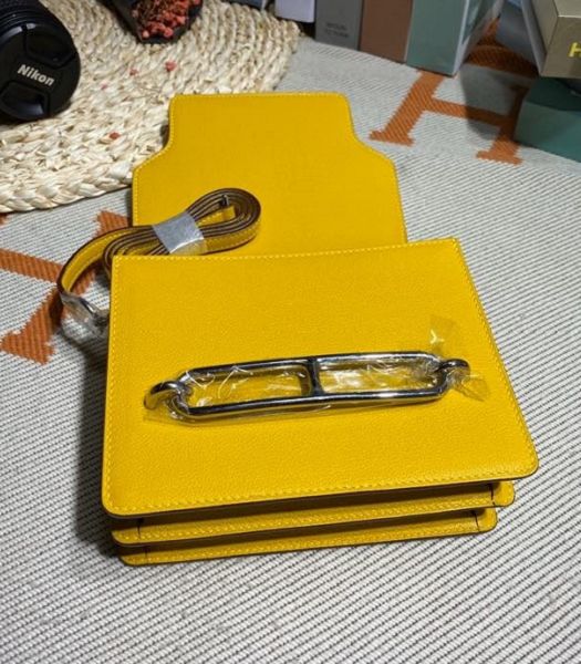 Hermes Roulis Mini 19cm Bag Amber Yellow Imported Leather Silver Metal