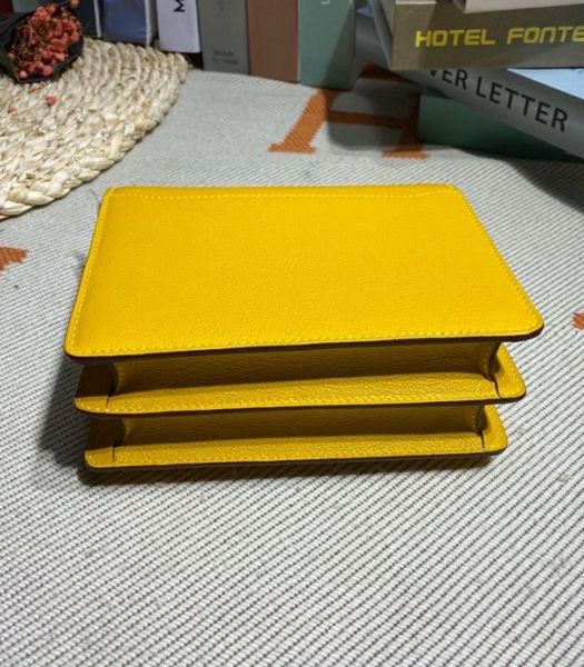 Hermes Roulis Mini 19cm Bag Amber Yellow Imported Leather Silver Metal