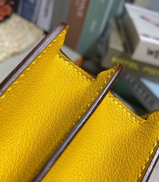 Hermes Roulis Mini 19cm Bag Amber Yellow Imported Leather Silver Metal