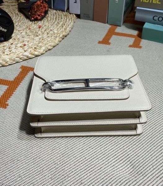 Hermes Roulis Mini 19cm Bag White Imported Leather Silver Metal