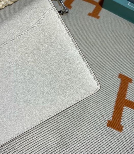 Hermes Roulis Mini 19cm Bag White Imported Leather Silver Metal