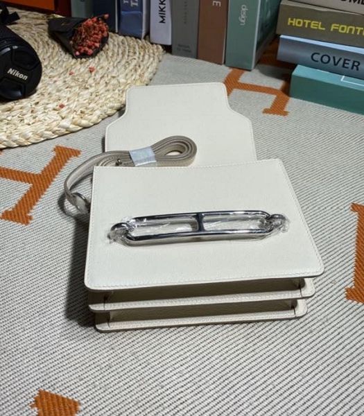 Hermes Roulis Mini 19cm Bag White Imported Leather Silver Metal