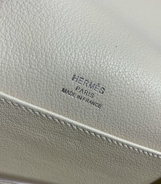 Hermes Roulis Mini 19cm Bag White Imported Leather Silver Metal