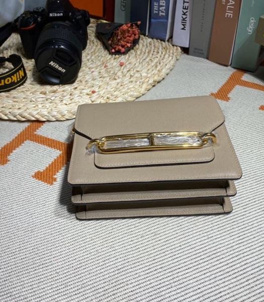 Hermes Roulis Mini 19cm Bag Light Grey Imported Leather Golden Metal