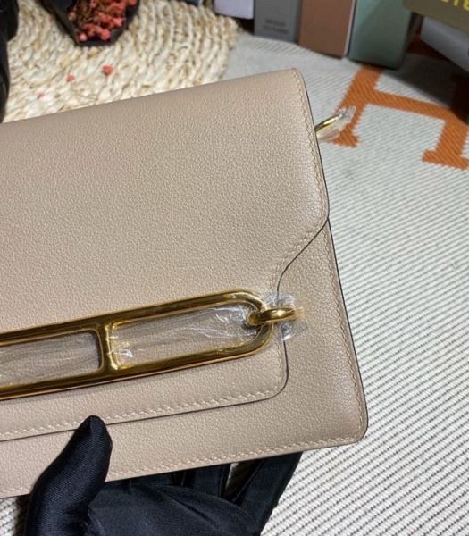 Hermes Roulis Mini 19cm Bag Light Grey Imported Leather Golden Metal