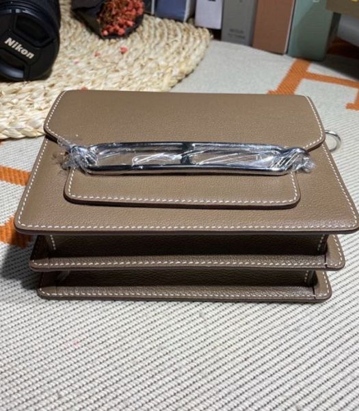 Hermes Roulis Mini 19cm Bag Light Grey Imported Leather Silver Metal