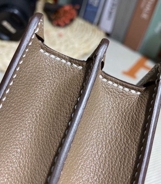Hermes Roulis Mini 19cm Bag Light Grey Imported Leather Silver Metal
