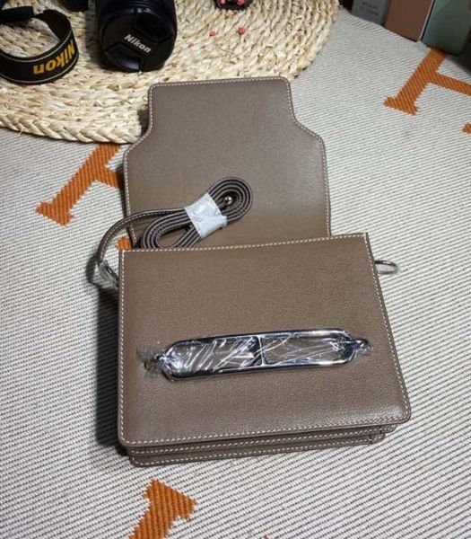 Hermes Roulis Mini 19cm Bag Light Grey Imported Leather Silver Metal