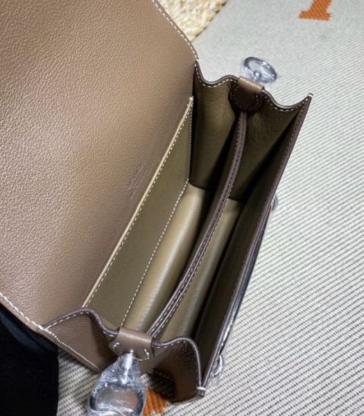 Hermes Roulis Mini 19cm Bag Light Grey Imported Leather Silver Metal