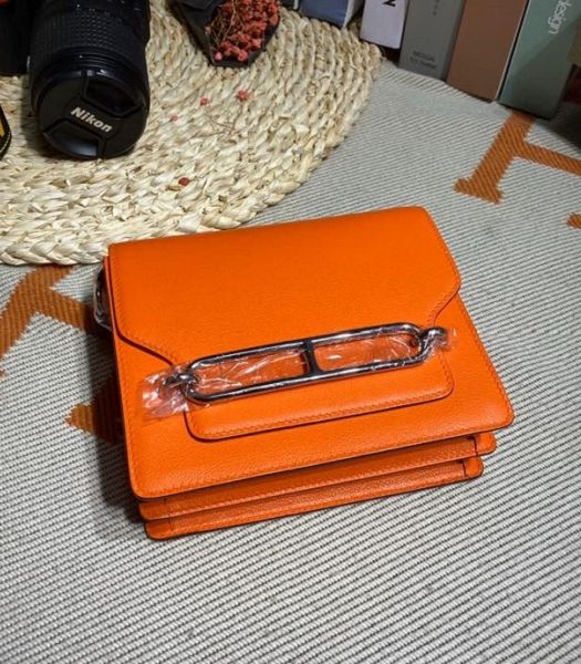 Hermes Roulis Mini 19cm Bag Orange Imported Leather Silver Metal