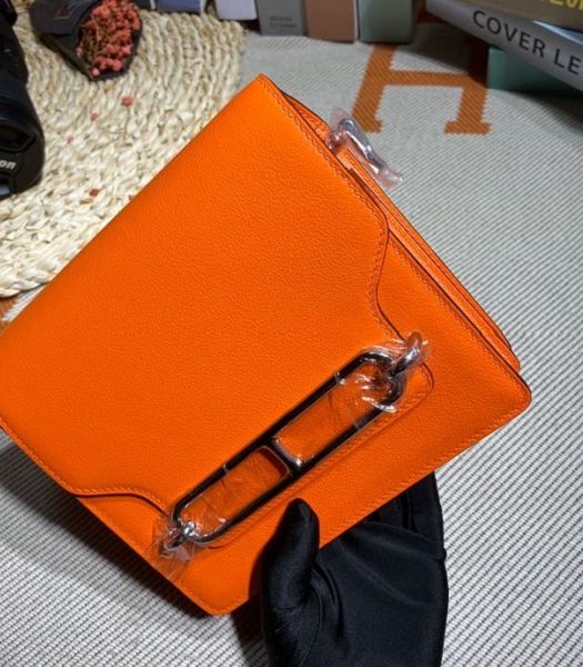 Hermes Roulis Mini 19cm Bag Orange Imported Leather Silver Metal
