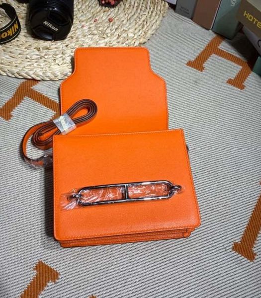 Hermes Roulis Mini 19cm Bag Orange Imported Leather Silver Metal
