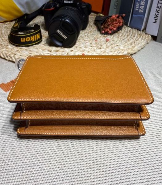 Hermes Roulis Mini 19cm Bag Brown Imported Leather Silver Metal