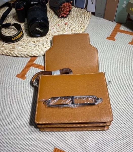 Hermes Roulis Mini 19cm Bag Brown Imported Leather Silver Metal
