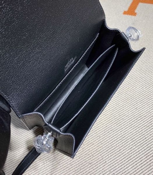 Hermes Roulis Mini 19cm Bag Black Imported Leather Silver Metal
