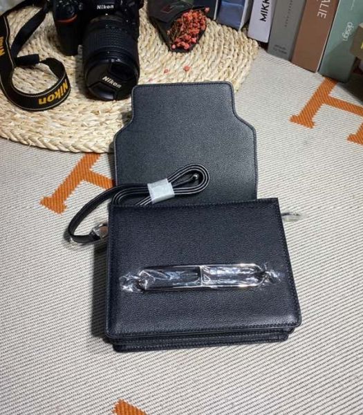 Hermes Roulis Mini 19cm Bag Black Imported Leather Silver Metal