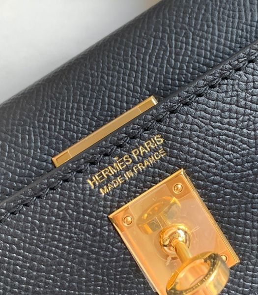 Hermes Kelly 19cm Bag Black Imported Palm Veins Leather Golden Metal