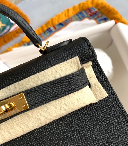 Hermes Kelly 19cm Bag Black Imported Palm Veins Leather Golden Metal