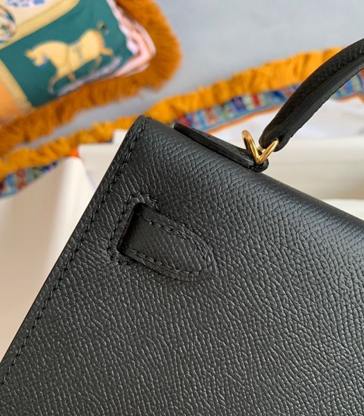 Hermes Kelly 19cm Bag Black Imported Palm Veins Leather Golden Metal