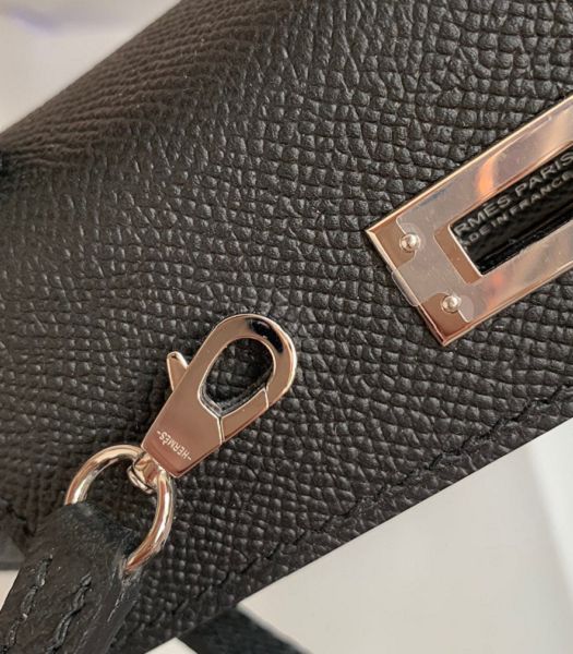 Hermes Kelly 19cm Bag Black Imported Palm Veins Leather Silver Metal