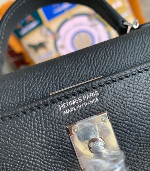 Hermes Kelly 19cm Bag Black Imported Palm Veins Leather Silver Metal