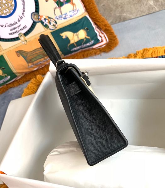 Hermes Kelly 19cm Bag Black Imported Palm Veins Leather Silver Metal