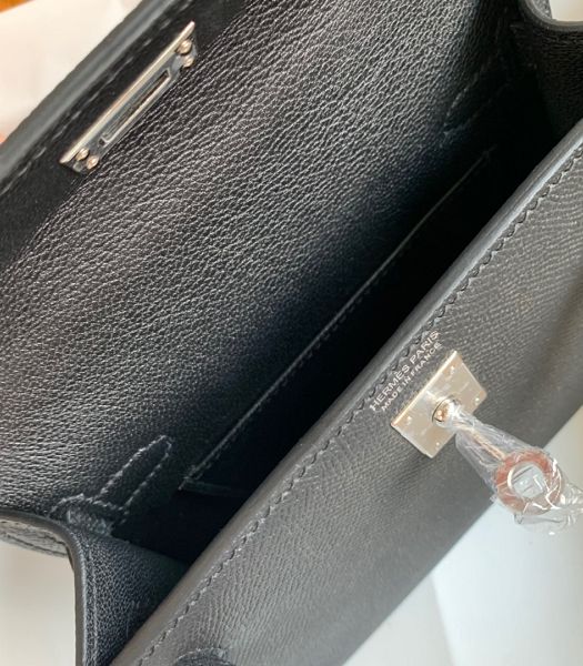 Hermes Kelly 19cm Bag Black Imported Palm Veins Leather Silver Metal