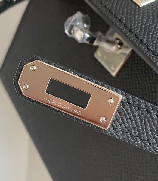 Hermes Kelly 19cm Bag Black Imported Palm Veins Leather Silver Metal