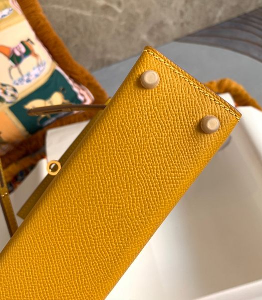 Hermes Kelly 19cm Bag Amber Yellow Imported Palm Veins Leather Golden Metal