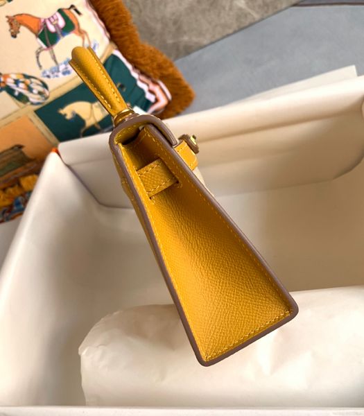 Hermes Kelly 19cm Bag Amber Yellow Imported Palm Veins Leather Golden Metal