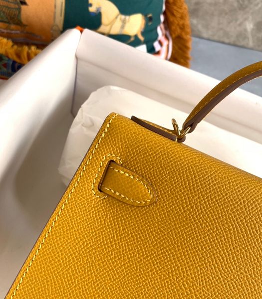 Hermes Kelly 19cm Bag Amber Yellow Imported Palm Veins Leather Golden Metal