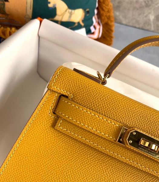 Hermes Kelly 19cm Bag Amber Yellow Imported Palm Veins Leather Golden Metal