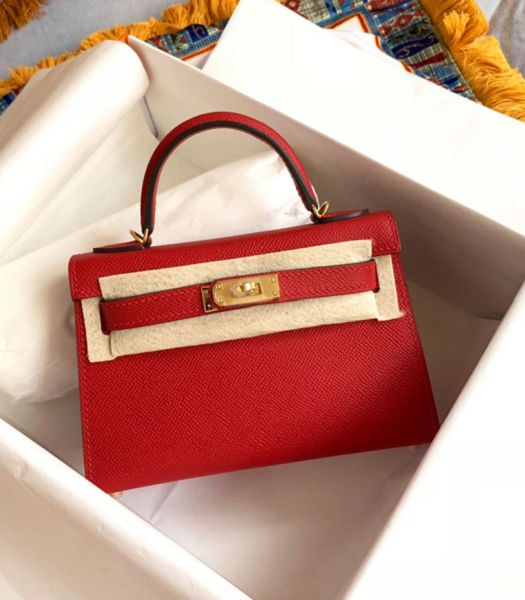 Hermes Kelly 19cm Bag Red Imported Palm Veins Leather Golden Metal