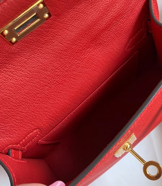 Hermes Kelly 19cm Bag Red Imported Palm Veins Leather Golden Metal