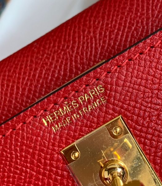 Hermes Kelly 19cm Bag Red Imported Palm Veins Leather Golden Metal