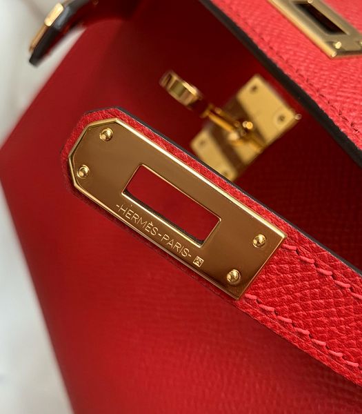 Hermes Kelly 19cm Bag Red Imported Palm Veins Leather Golden Metal