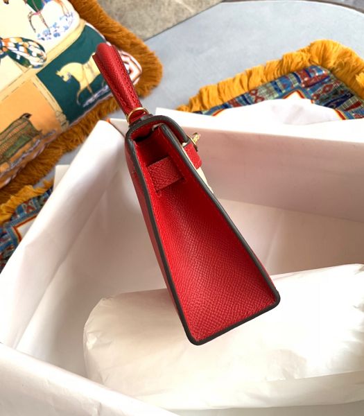 Hermes Kelly 19cm Bag Red Imported Palm Veins Leather Golden Metal