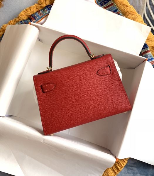 Hermes Kelly 19cm Bag Red Imported Palm Veins Leather Golden Metal