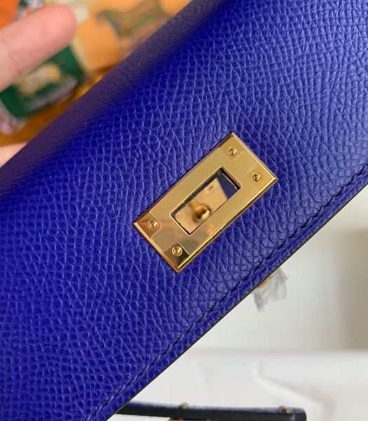 Hermes Kelly 19cm Bag Electric Blue Imported Palm Veins Leather Golden Metal