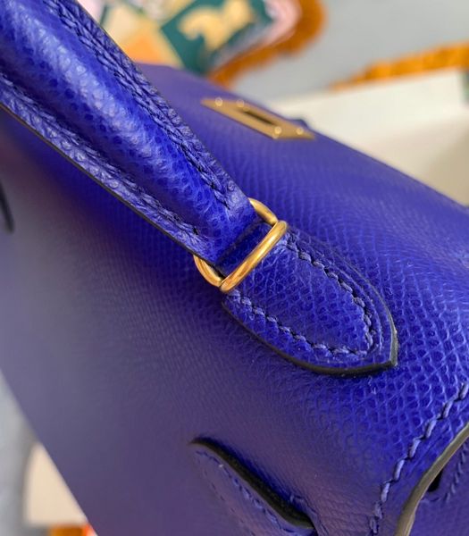 Hermes Kelly 19cm Bag Electric Blue Imported Palm Veins Leather Golden Metal