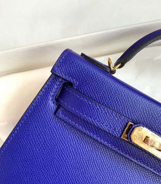Hermes Kelly 19cm Bag Electric Blue Imported Palm Veins Leather Golden Metal