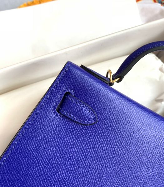 Hermes Kelly 19cm Bag Electric Blue Imported Palm Veins Leather Golden Metal